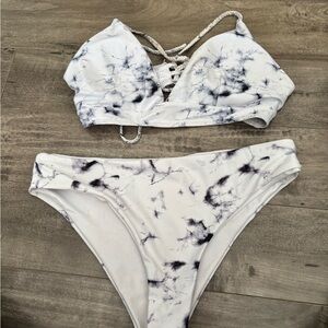 White and Black Tie-Dye Bikini Set
